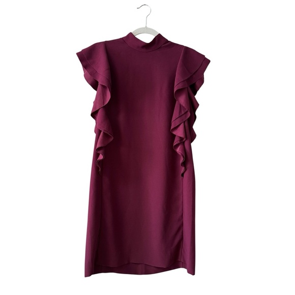 Kate Spade Satin Crepe Flutter Sleeve Shift Dress Size 4 Burgundy Red Work Event - Picture 9 of 9